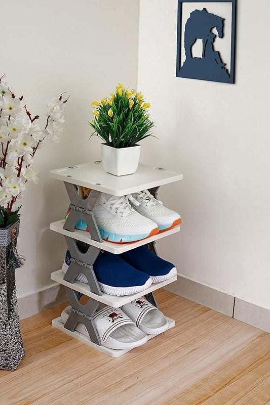 Foldable Space Saving Shoes Rack 3 Layer Adjustable Plastic Shoe Rack