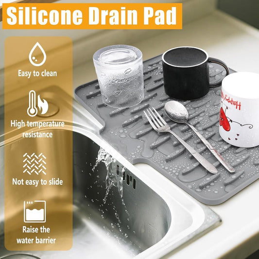 Large Silicone Dish Drying Mat | Dish Drainer Mat | Silicone mat for Kitchen | Sink & Counter Utensil Drying Mat