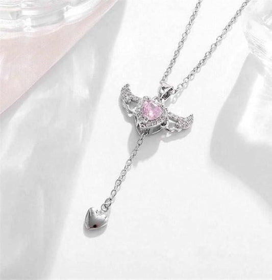 Silver Plated Heart Angel Wings Pendant Chain for Girls & Women