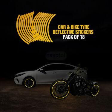 Car Bike Tyre & Body Reflective Stickers (18 stripes of Yellow Color)