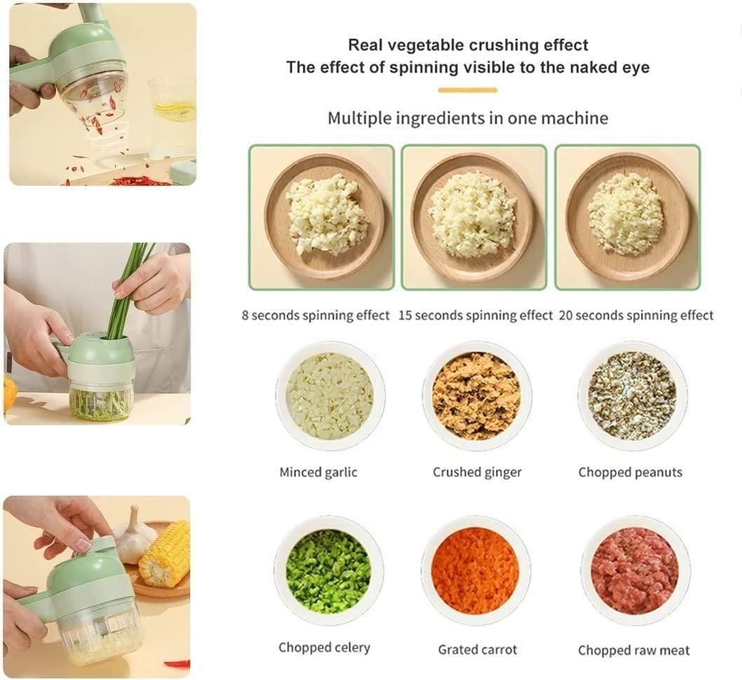 1 Electric Vegetable Cutter Set 4 in 1 Portable Rechargeable Wireless Food Processor & Chopper