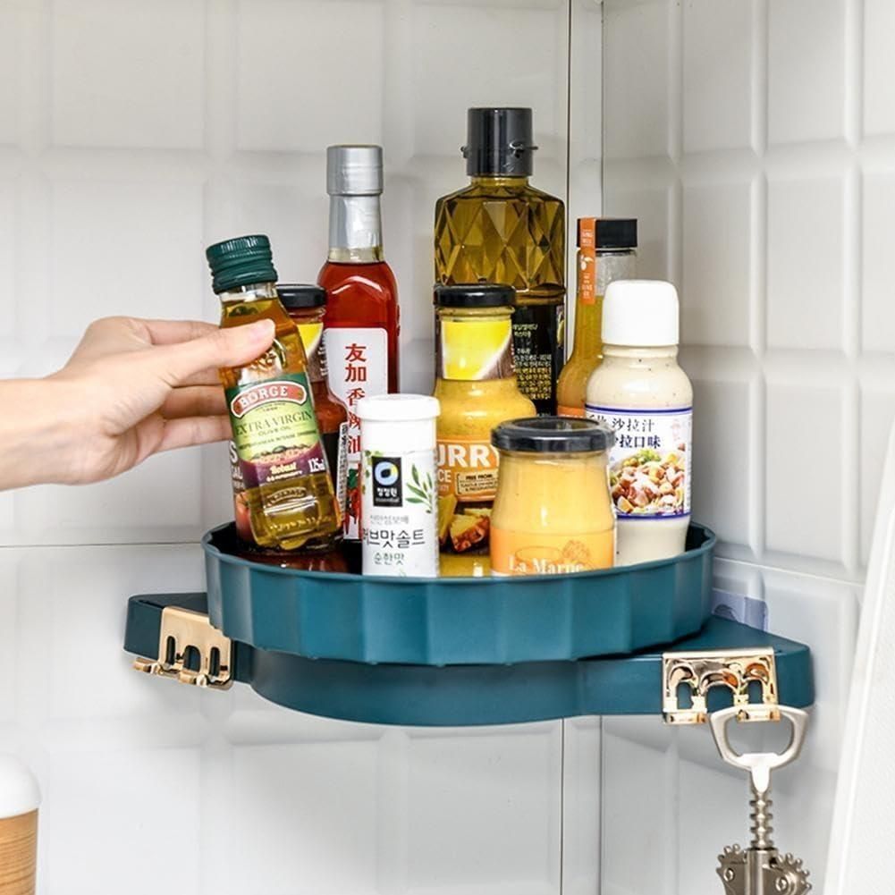 360° Corner Wall Mounted Self-Adhesive rotating Shelf-Storage Organizer for Bathroom and Kitchen